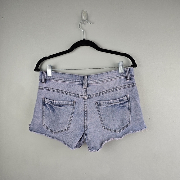 FREE PEOPLE Y2K Denim Blue Jeans Slight Pink Hue Distressed Short Shorts W Sz 26 - Picture 8 of 9